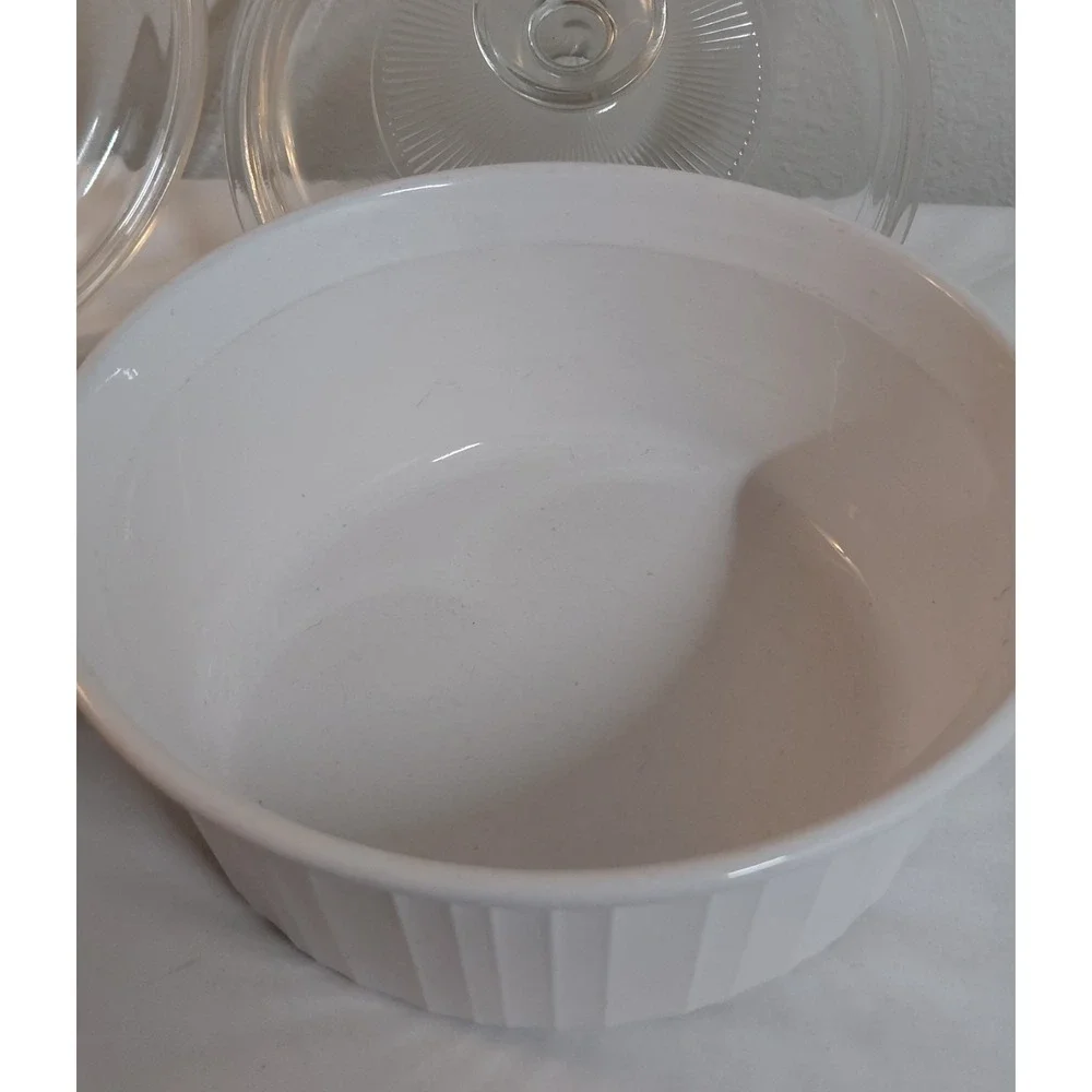 Vintage CorningWare French White 1.6 Liter Round Covered Casserole Dishes F-5-B